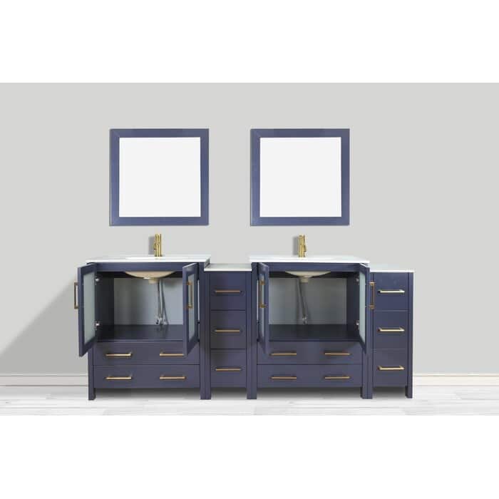 Vanity Art 72 in. Double Sink Bathroom Vanity with Top and Mirrors - 72 X 18.1 X 35.8