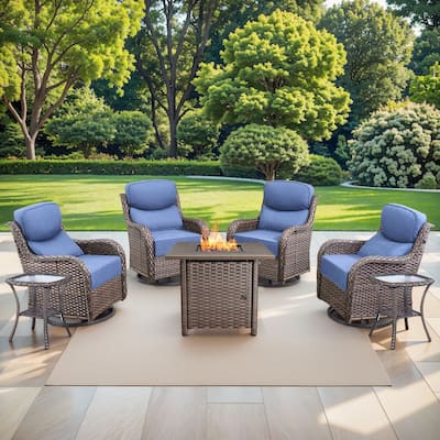 Pocassy Outdoor 6" Swivel Chairs with Fire Pit Table