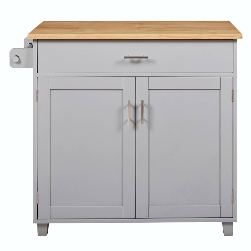 Kitchen Island with Rubber Wood Top, Spacious Drawer, Internal Storage Rack, Wheels
