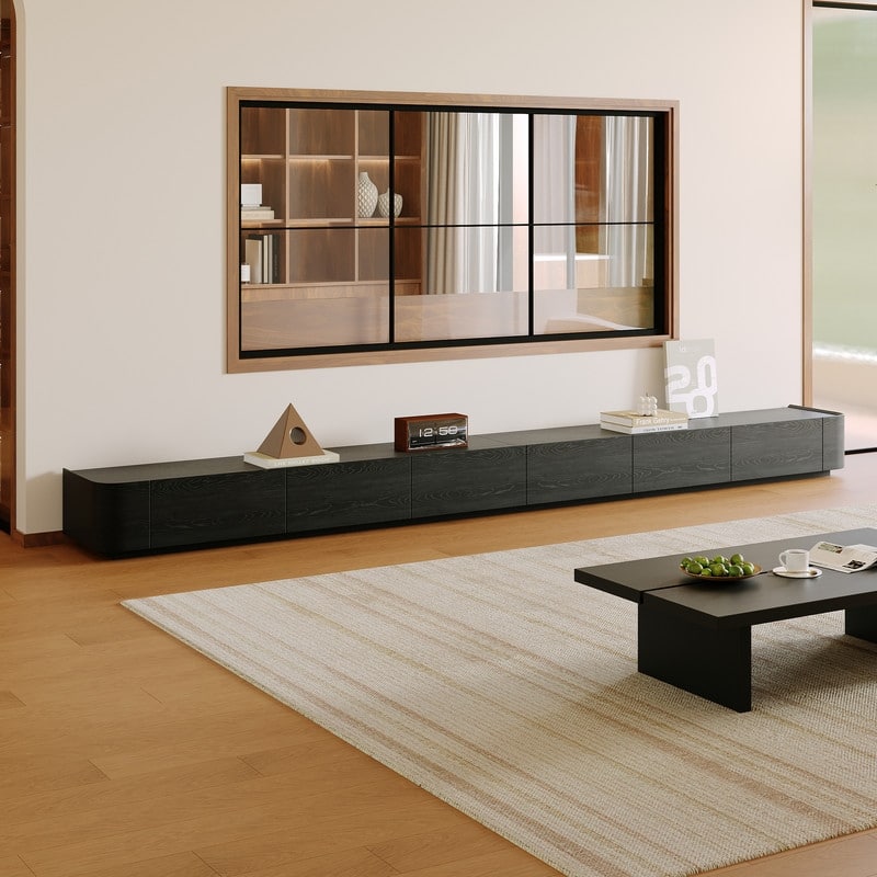 Modern Black Combination Modern TV Stands, 3 Size for choose, Fully Assembled Media Console, Solid Wood - 133.9"