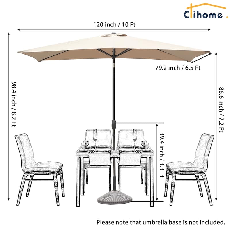 Clihome 10' x 6'5 Aluminum Rectangular Market Umbrella