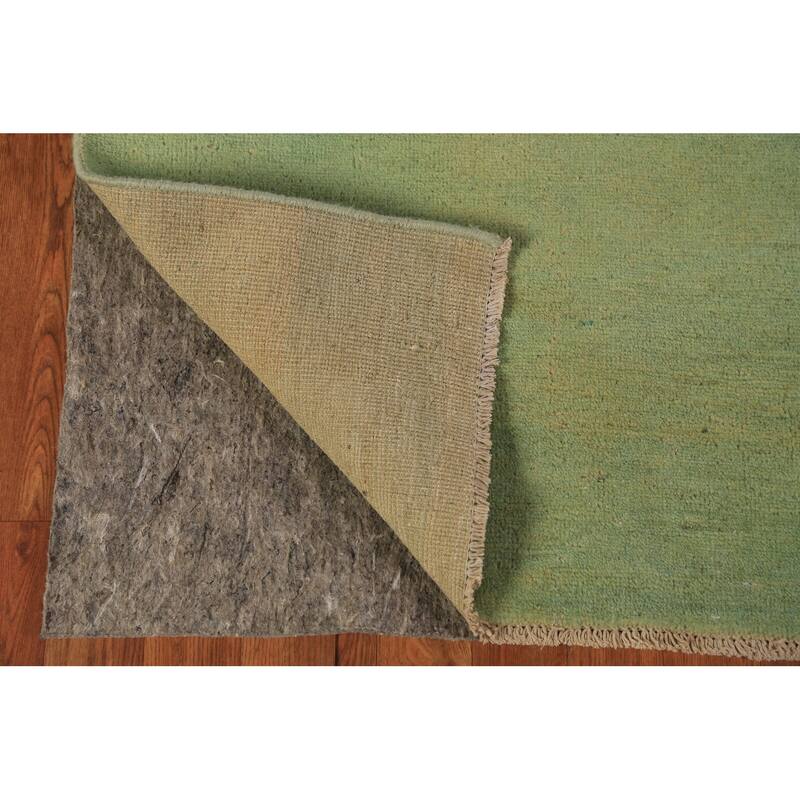 Green Modern Gabbeh Runner Rug Hand-Knotted Wool Carpet - 2'11" x 9'6"