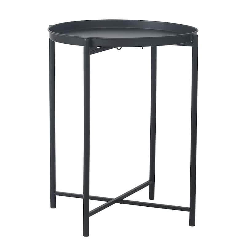 Adeco Gold End Table Metal Waterproof Snack Beside Table Accent Coffee Table - 16.9""(D)x 16.9""(W)x 20.5""(H)