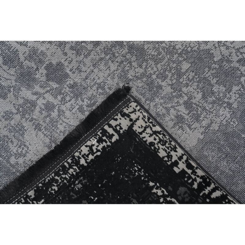 Machine Made Oriental Polyester Carpet Traditional Medallion Black Tabriz Area Rug - 7' 5'' X 5' 2''