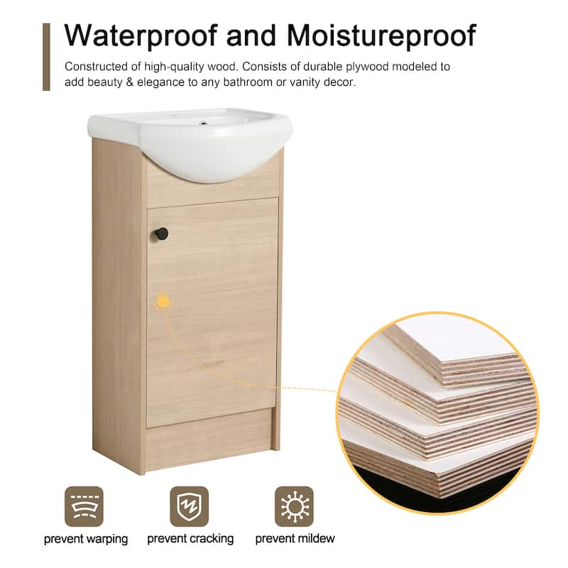 Malwee 18" FreeStanding Bathroom Vanity, Floor Stand Bathroom Vanity with Ceramic Sink,Soft Close Door and Adjustable shelf