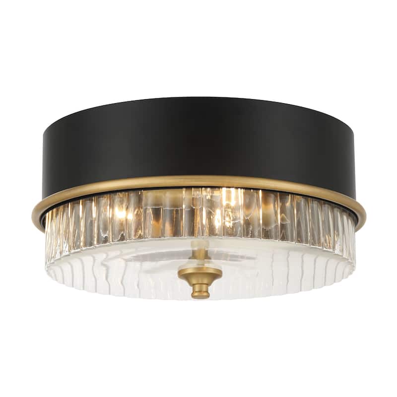 Minka Lavery 1905 Stamford 3 Light 15" Wide Flush Mount Drum Ceiling - Dark Matte Black / Legacy Brass