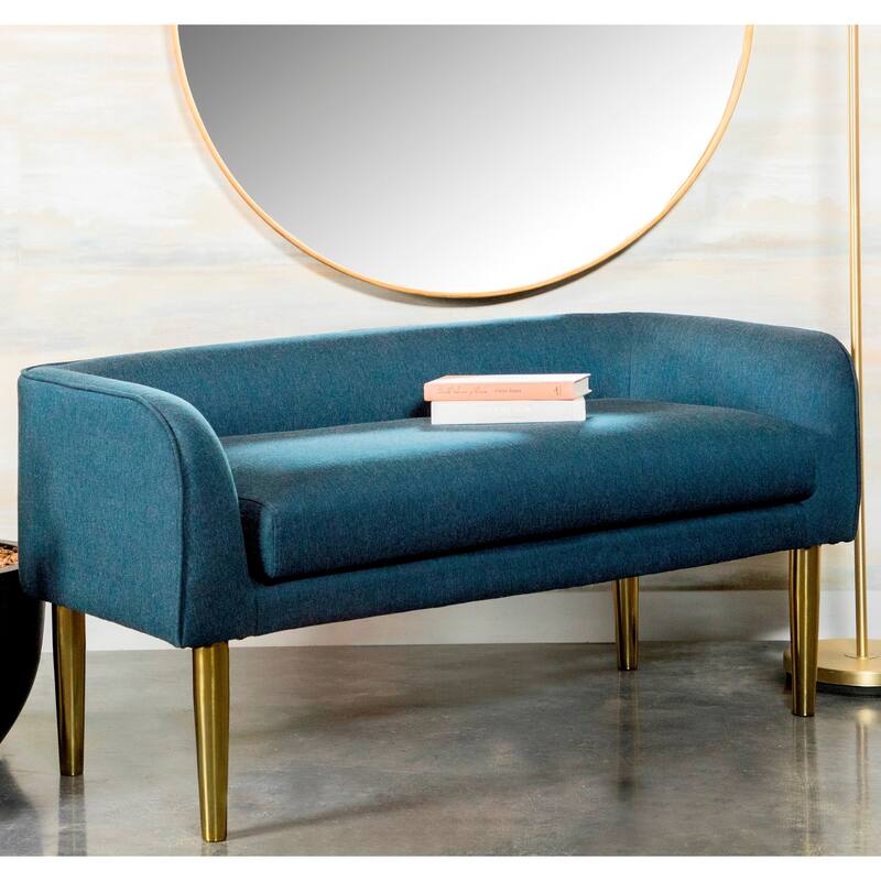 Mid Century Modern Design Blue Upholstered Accent Bench
