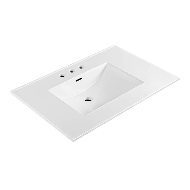 Countertop Vanity Sink with Integrated Rectangular Bowl - 31" - White - 3 Hole