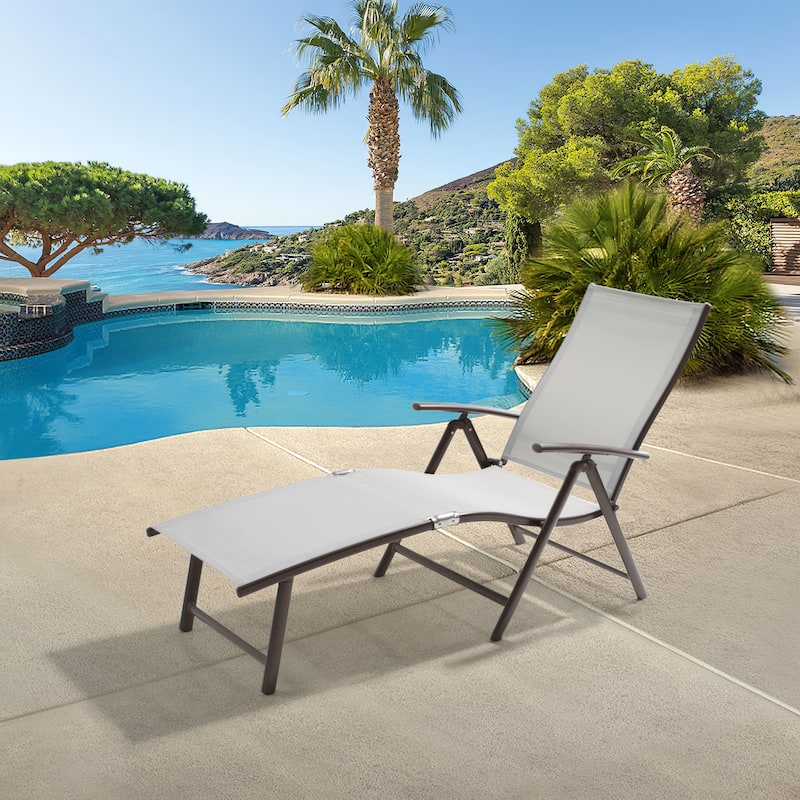 Pellebant Outdoor Folding Adjustable Aluminum Patio Chaise Lounge Chair - Light Grey