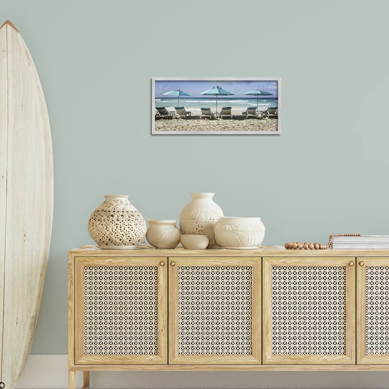 Stupell Lined Up Beach Chairs Framed Giclee Art Design By Mary Lou Johnson