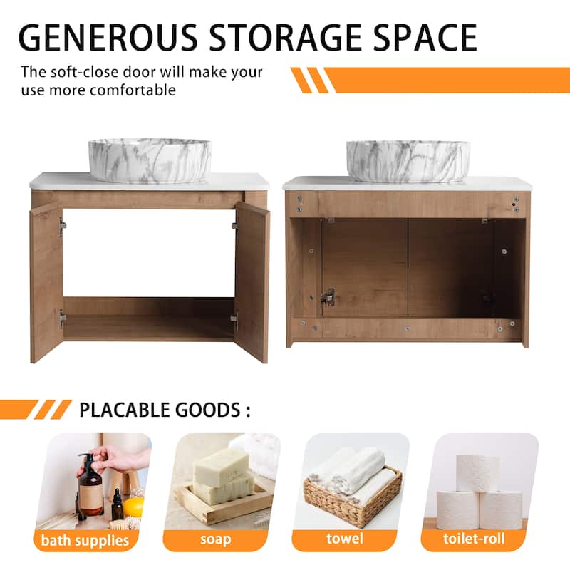 Bathroom Vanity With Sink In 24/30 Inch, Floating Bathroom Vanity With Soft Close Door
