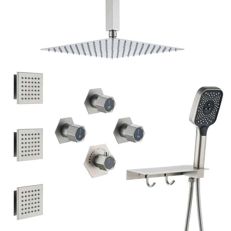 Wall Mounted 12 Inch Thermostatic 3 Functions Luxury Shower System