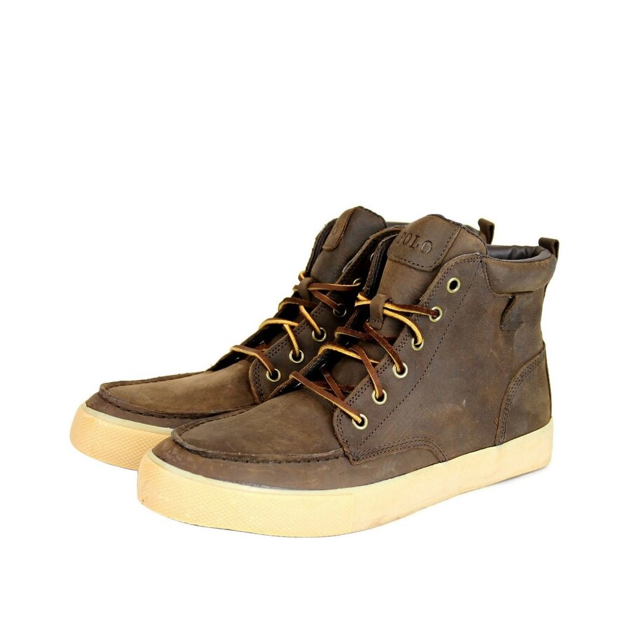 Revival Bliv sur indendørs Polo Ralph Lauren Men's Tedd Dark Brown Leather High Top Sneaker with Logo  (10 US) - Overstock - 30293774