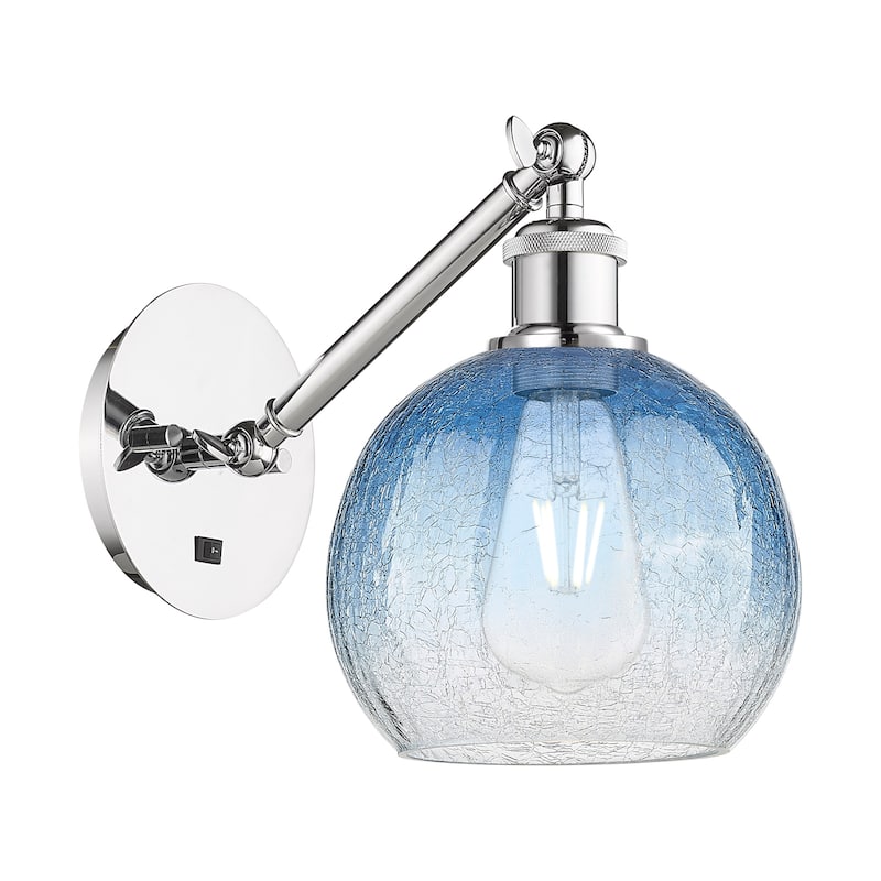 Innovations Lighting 317-1W-11-8 Brookhaven Globe Sconce Brookhaven - Polished Chrome / Sapphire Blue