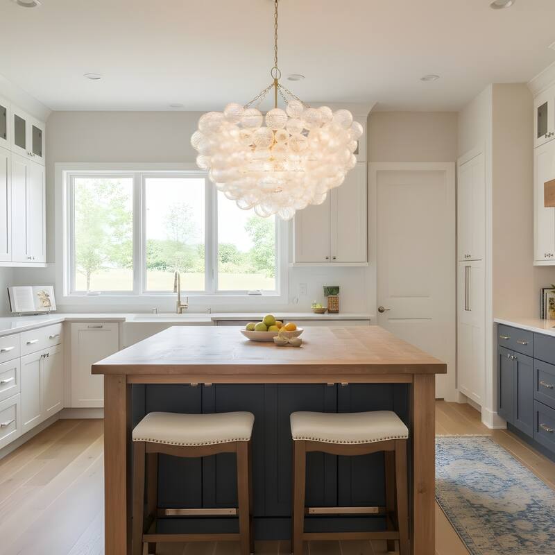 Gold Bubble Ball Chandelier, LED Pendant Light with Glass Globes