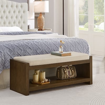 Farmhouse Storage Narrow Hallway Bench with Wood Legs