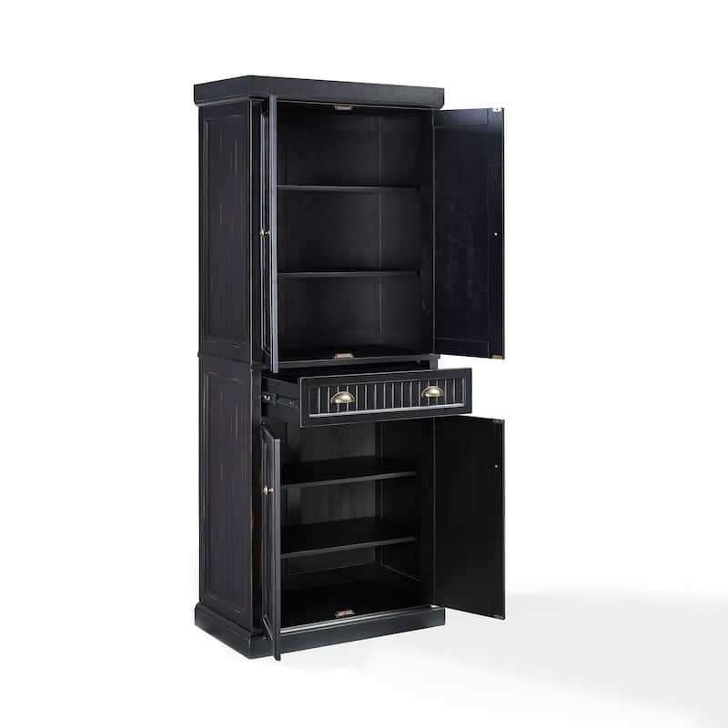 Crosley Seaside Kitchen Pantry in Distressed Black Finish