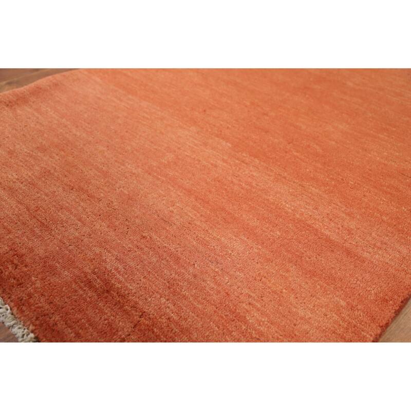 Modern Gabbeh Oriental Foyer Rug Hand-Knotted Orange Wool Carpet - 3'5"x 4'10"