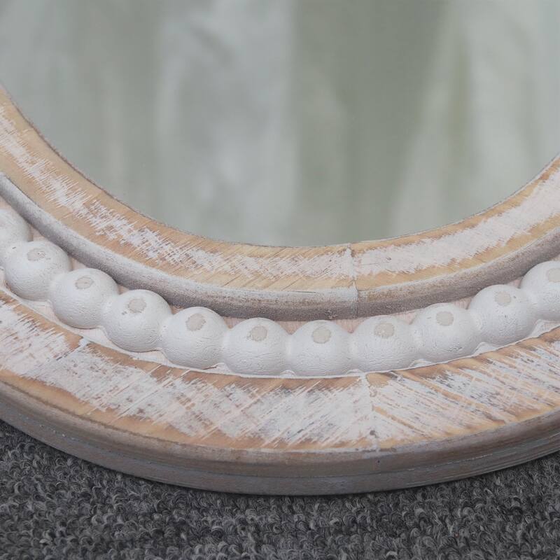 27" Tall Whitewash Wall Mirror with Beaded and Scalloped Edges