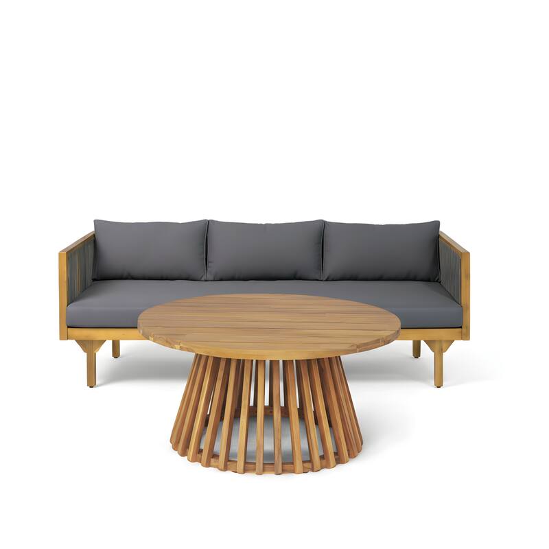 Christopher Knight Home - Outdoor Teak Finish Wood & Rope Woven Sofa Set with Coffee Table