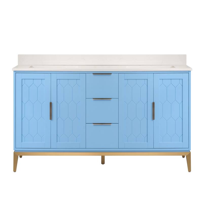 35''H Solid Wood Bath Vanity with Stain-resistant Carrera White Quartz Top and Sink