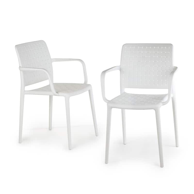WRGHOME Modern Stacking Patio Dining Armchair Indoor/Outdoor (Set of 2) - 33.15'' H X 22.44'' W X 21.65'' D - White
