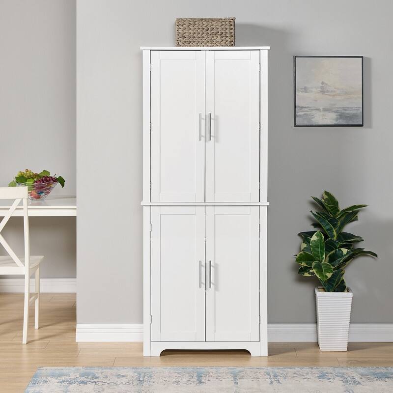 Freestanding White Kitchen Pantry Cabinet - 28.15" W x 15" D x 67.4"H