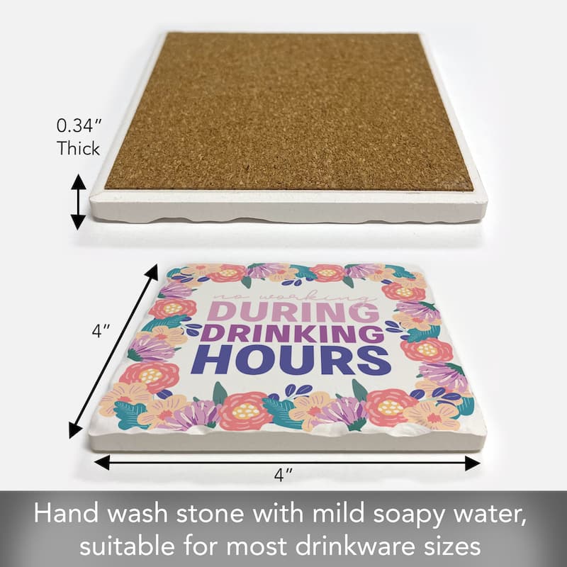 No Working 4 Pack Absorbent Stone Coasters with Cork Backing 4" Square Made in The USA Absorbent Wipes Clean