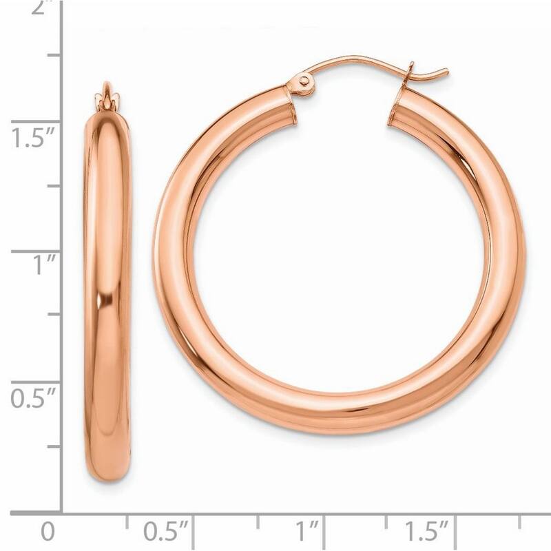 Curata 14k Rose Gold Light Polished 30x4mm Classic Round Hoop Earrings