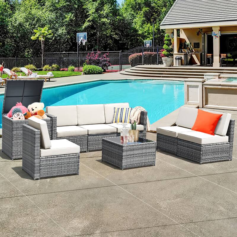 Costway 8 PCS Wicker Sofa Rattan Furniture Set Patio Furniture w/ - Grey/Beige