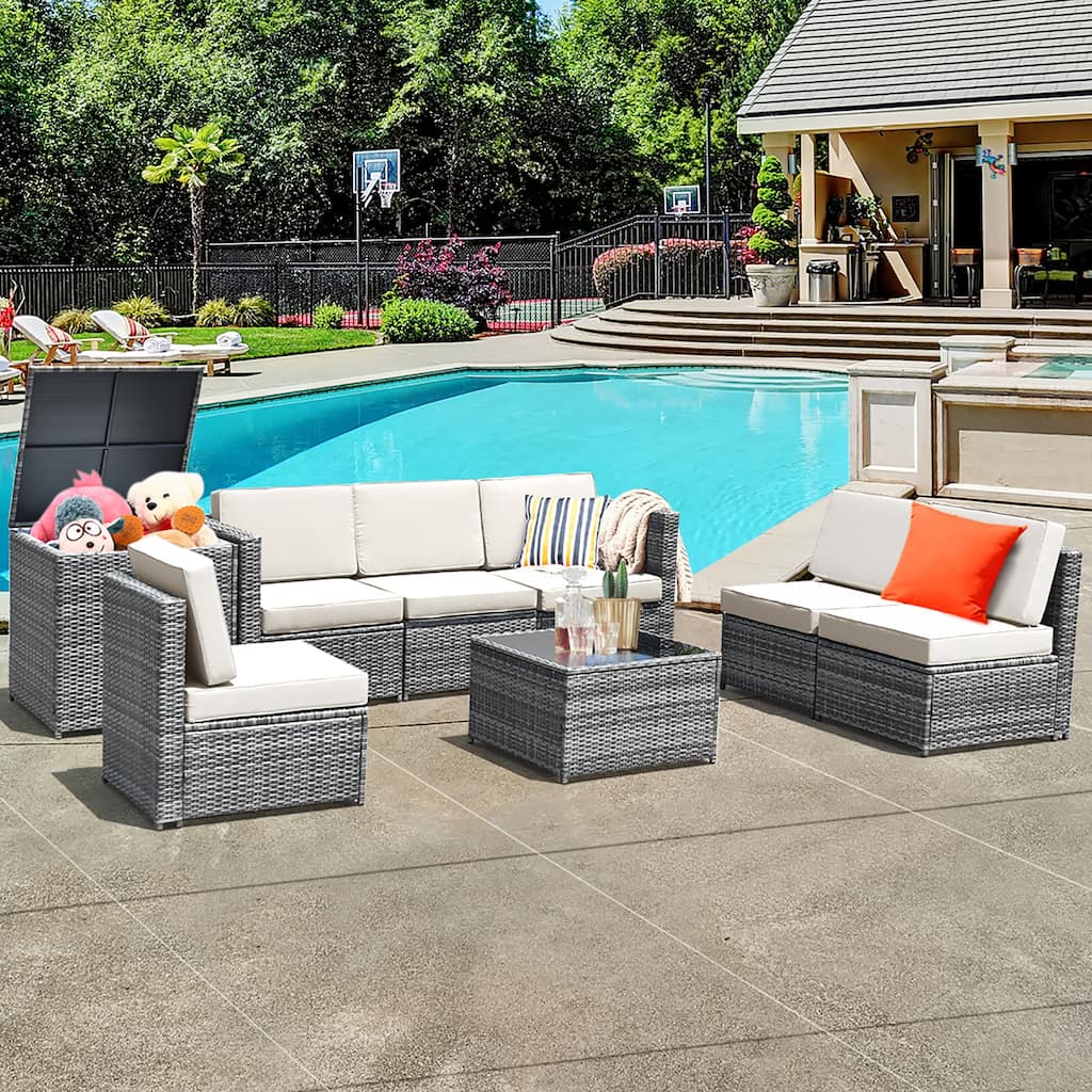 Costway 8 PCS Wicker Sofa Rattan Furniture Set Patio Furniture w/