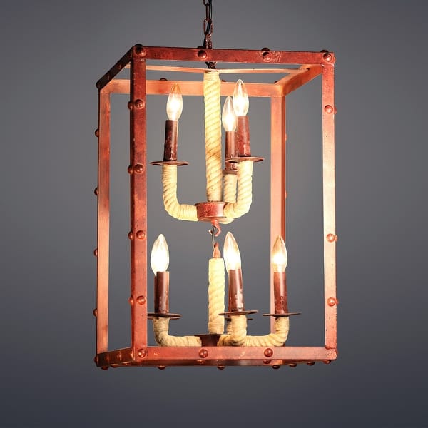 slide 2 of 3, Rivka 6-light Rectangular Rusty Steel 16-inch Chandelier