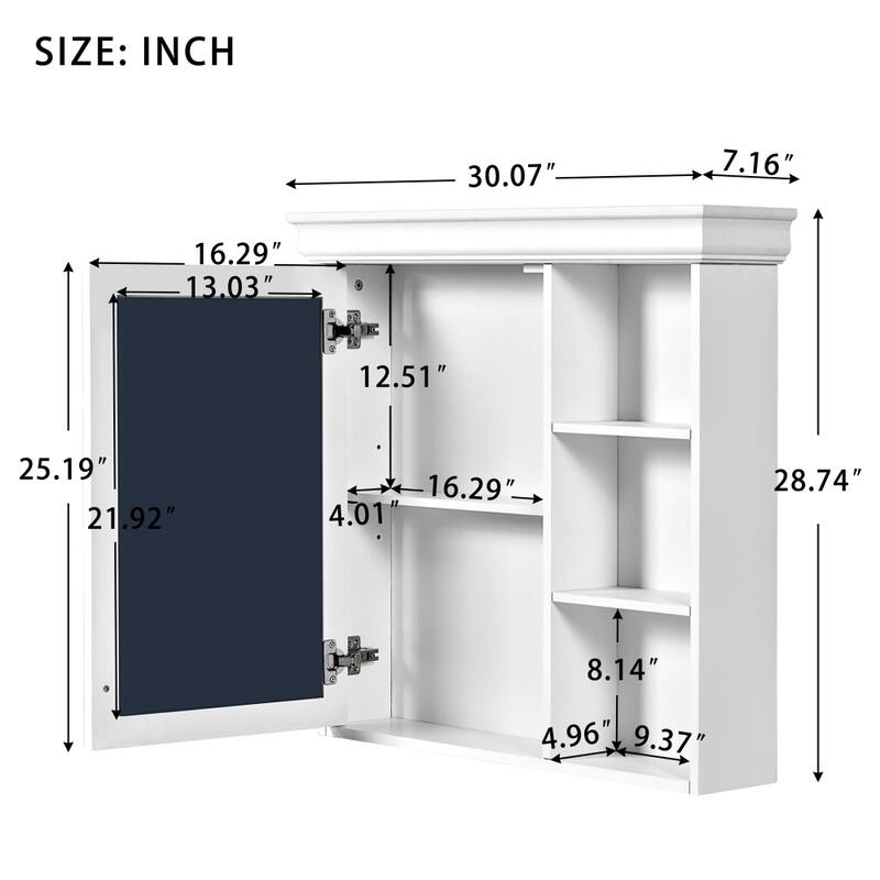 30'' x 28'' Wall Mounted White Bathroom Medicine Cabinet with Mirror