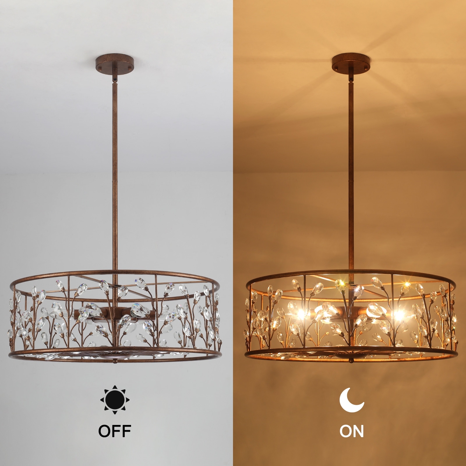 Rustic Antique Bronze Crystal Drum Chandelier for Dining Room