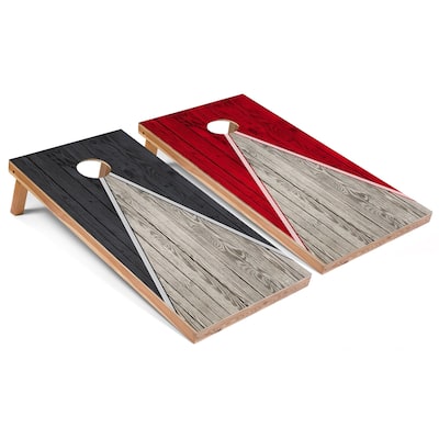 Solid Wood Cornhole Boards - Dark Grey and Red Triangle Design