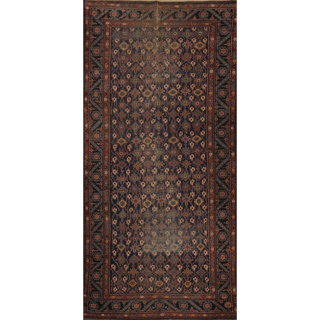 Hand Knotted Oriental 100% Wool Carpet Traditional Geometric Navy Blue & Blues Bakhtiari Area Rug - 13' 4'' X 5' 6''
