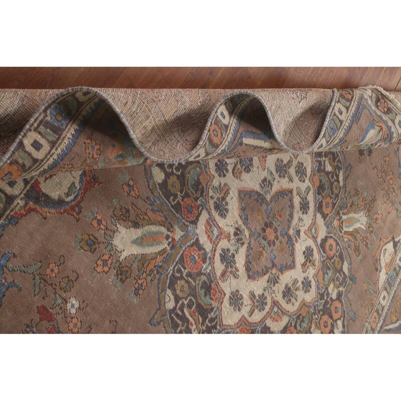 Brown Tabriz Persian Vintage Rug Handmade Wool Carpet - 8'1"x 10'9"
