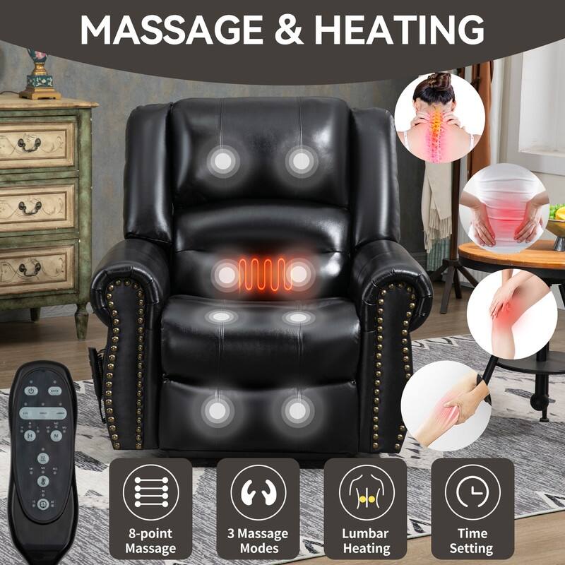 Geniune Leather Power Lift Recliner with Heat Massage & USB Ports - 350 lbs Capacity