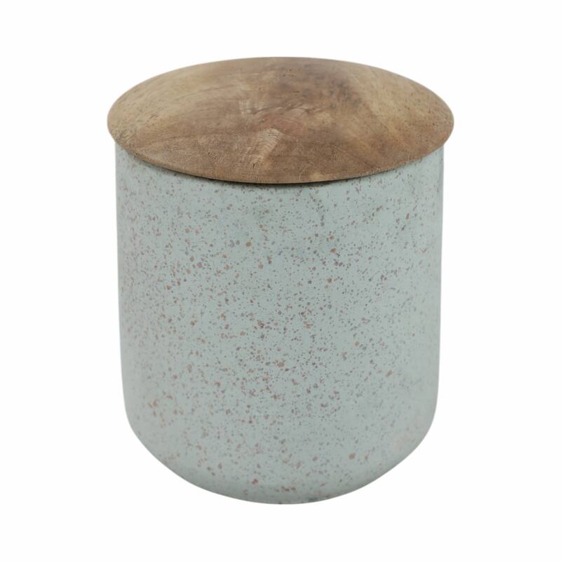 Wood Lid and Textured Pottery Base Decorative Modern Indoor Candle - 4" x 4" x 4"
