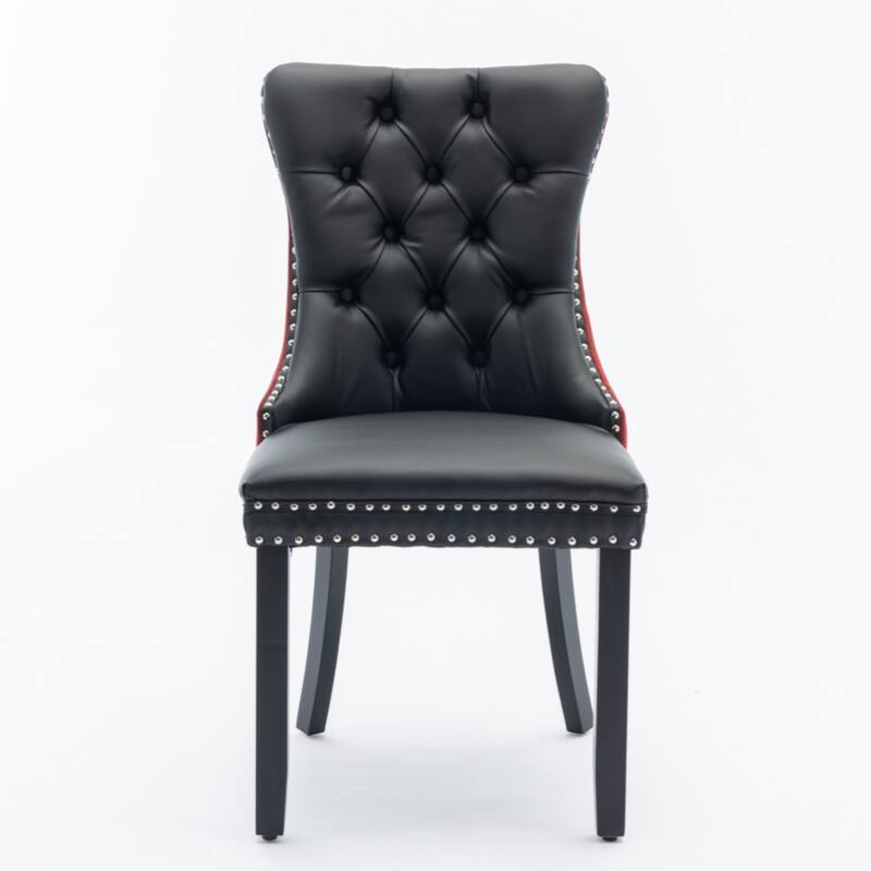 High-end Tufted Solid Wood Contemporary PU and Velvet Upholstered Dining Chair with Wood Legs Nailhead Trim 2-Pcs Set