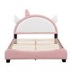 preview thumbnail 1 of 18, Upholstered Leather Platform Bed with Unicorn Shape Headboard, Platform Bed Frame with Unicorn Ornament for Kids,Pink Pink - Full
