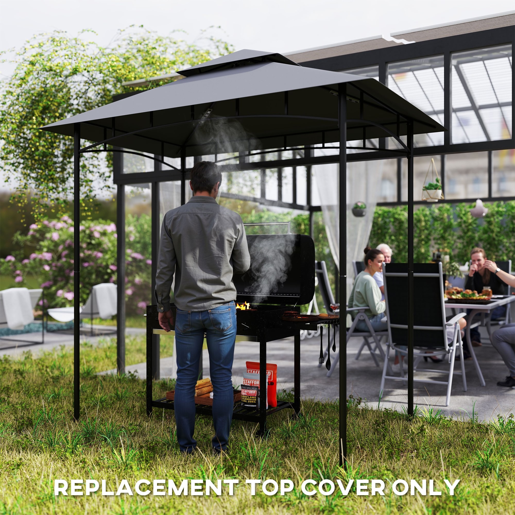 Outsunny Grill Gazebo Canopy Replacement Roof, UPF50+ Protected, 5' x 8' Outdoor BBQ Canopy Replacement Cover, TOP COVER ONLY