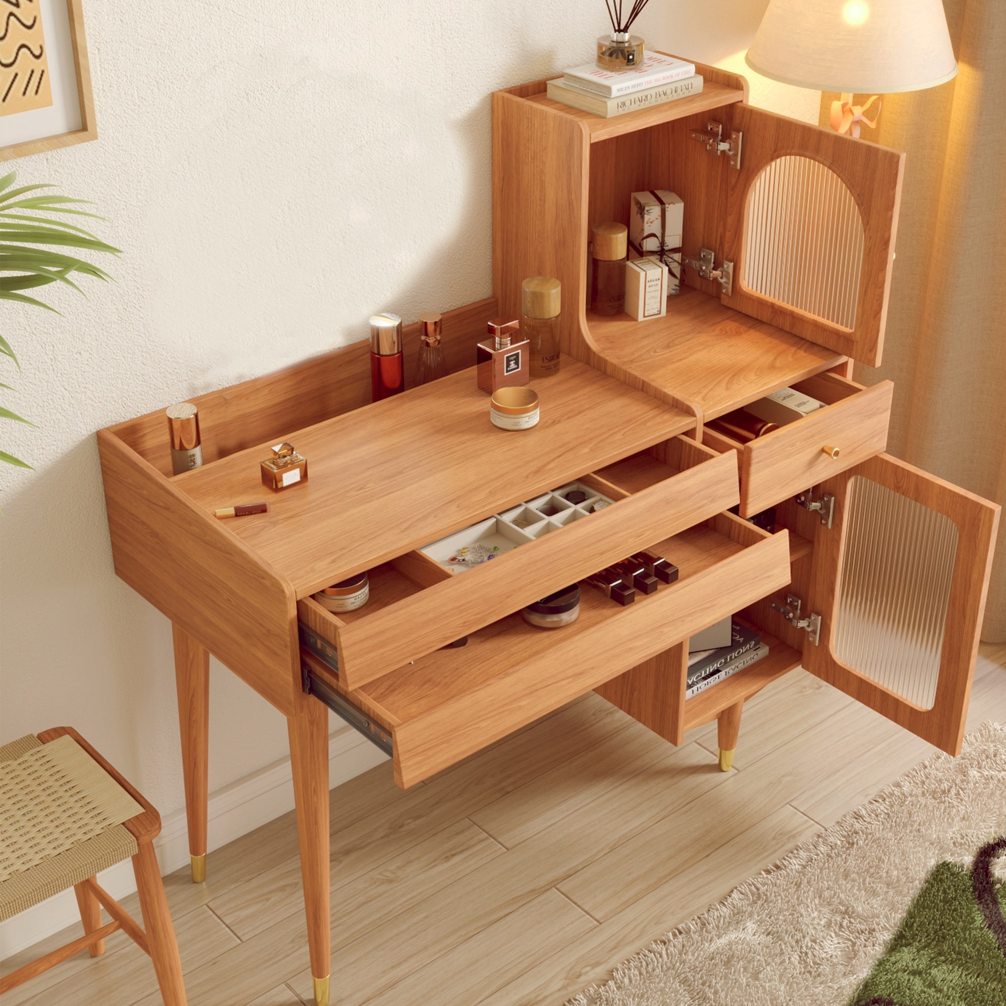 JASIWAY Modern Simple Makeup Vanity Dressing Table, Coffee