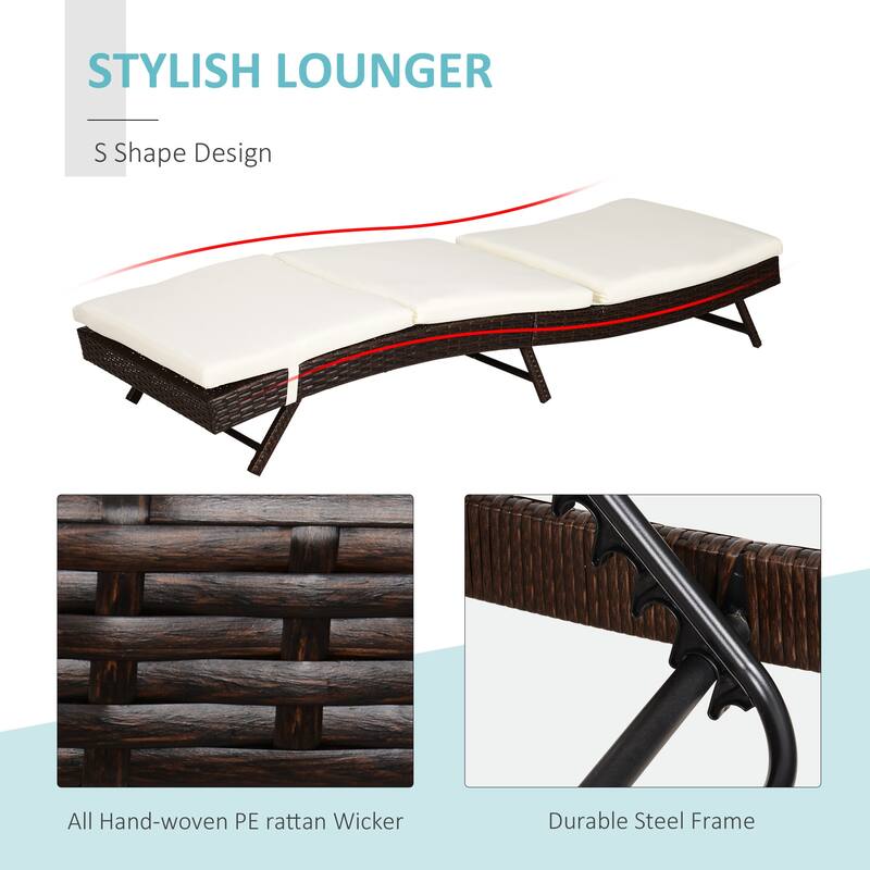Patio Chaise Lounge, Pool Chair with 5 Position Adjustable Backrest & Cushion, Outdoor PE Rattan Wicker Sun Tanning Seat