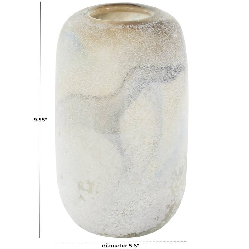 Glass Distressed Decorative Vase with Blue and Tan Texturing - Cream - Roche River Decor