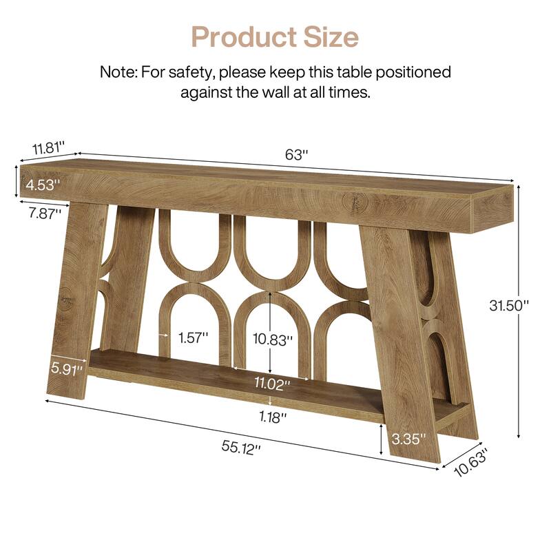 63" Console Table with Arched Legs, 2-Tier Farmhouse Entryway Table