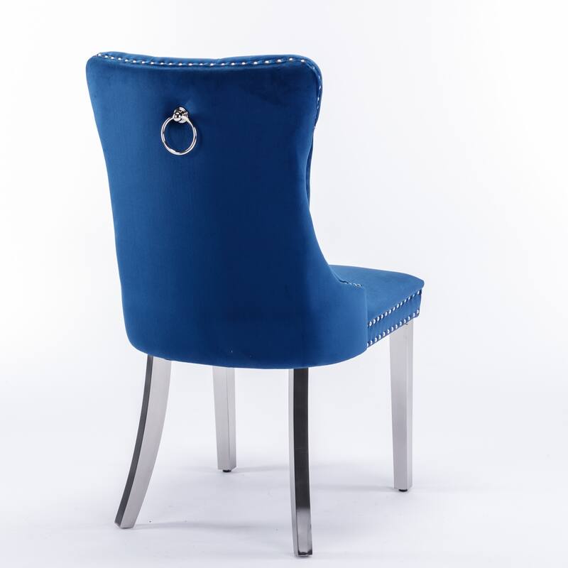 Set of 2 Contemporary High-End Tufted Upholstered Dining Chair with Nailhead & Stainless Steel Legs