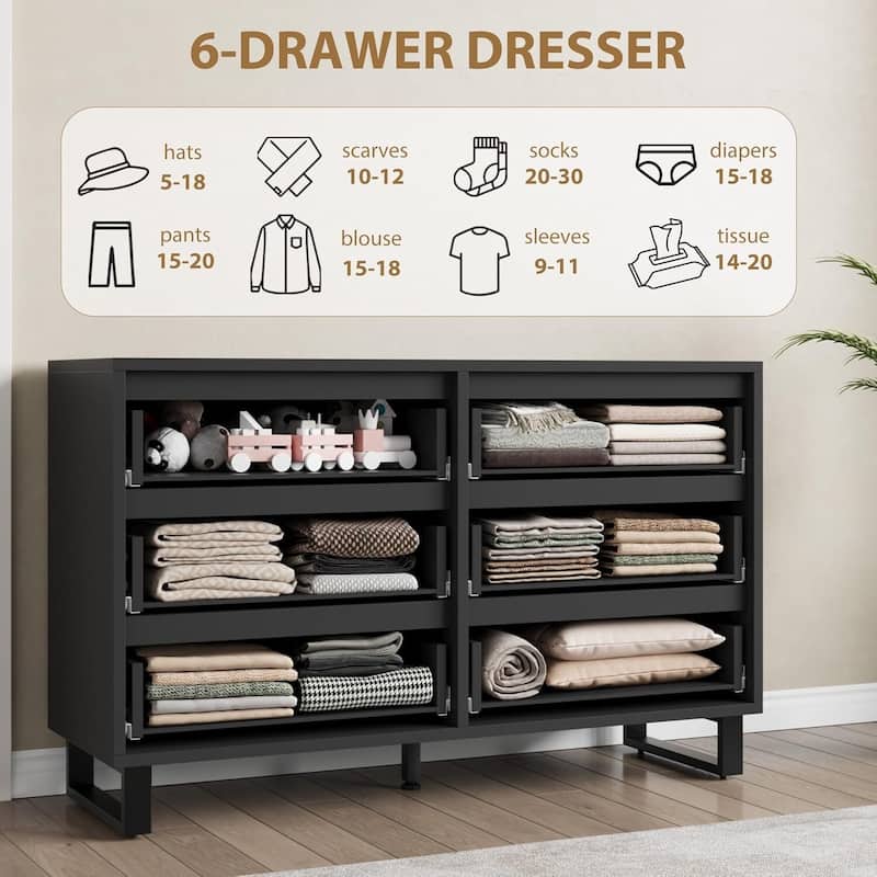 Farmhouse Freestanding Double 6 Drawer Dresser for Bedroom, Living Room, Hallway
