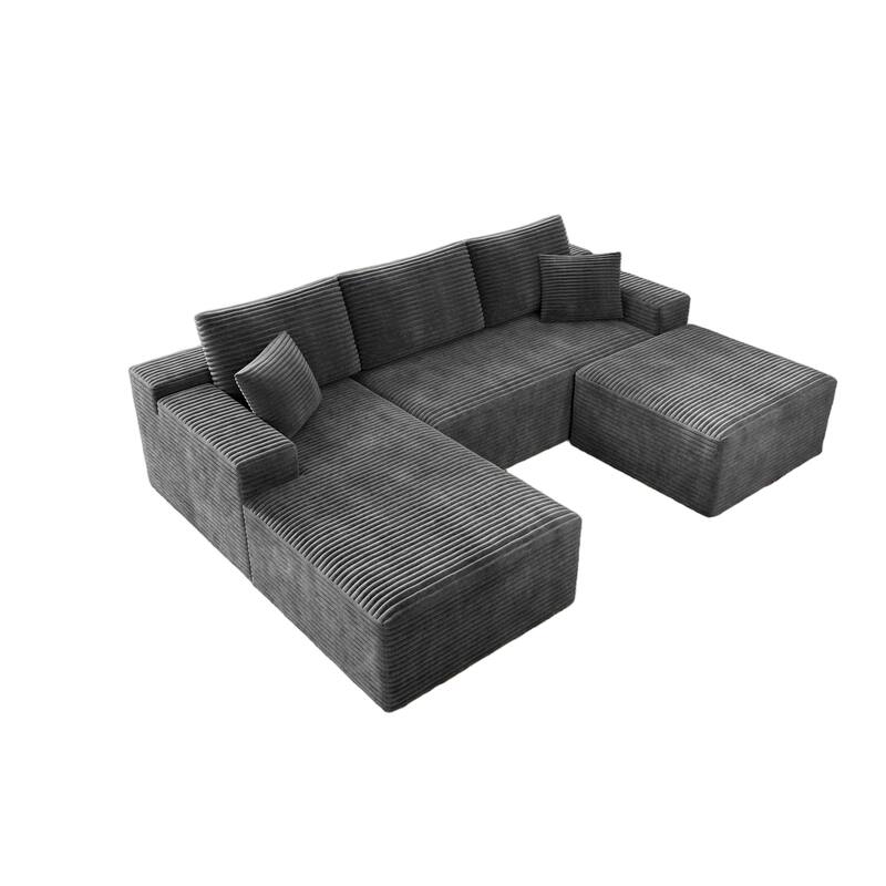 Roomfitters 104.3" Modular Sectional Sofa, 3-Piece Compressed Cloud Couch, No Assembly Required, Plush Corduroy, Grey
