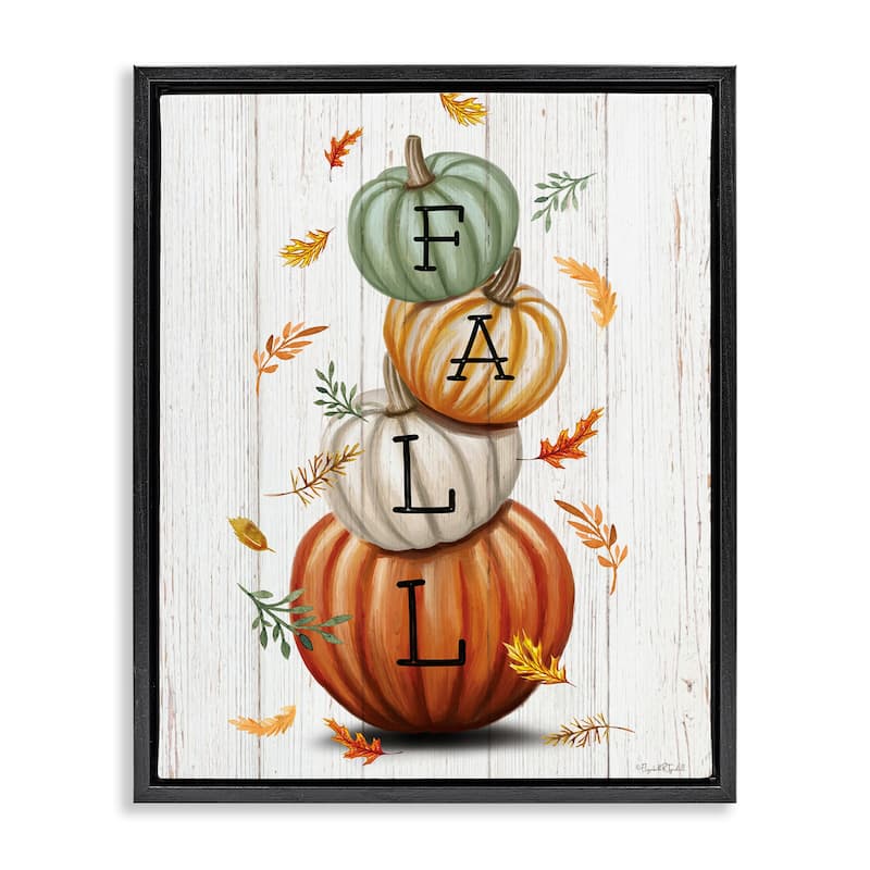 Stupell Falling Leaves & Pumpkin Stack Framed Floater Canvas Wall Art Design By Elizabeth Tyndall - 25 x 31 - Black